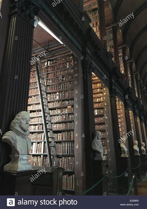 Line Row Of Tall Book Shelves In Old Library Trinity College Stock