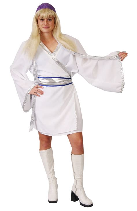 Benny, bjorn, frida, & agnetha! Abba Agnetha White Silver Kimono Dress - Petticoat Lane