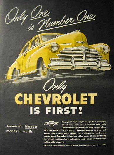 1948 Vintage Chevrolet Chevy Ad One Is Number One Vintage Chevy Ads