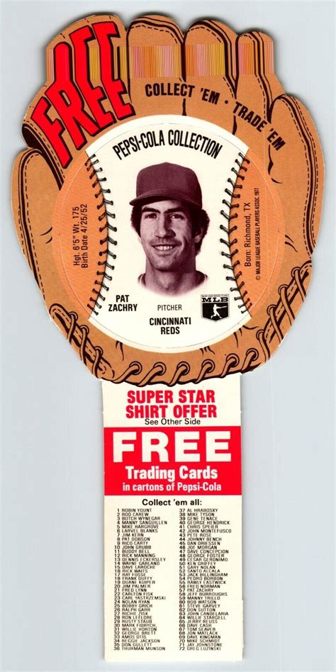 Pepsi Cola Baseball Trading Card Pat Zachry Cincinnati Reds Mlb Trade