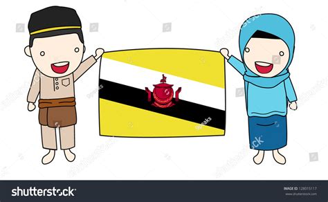 Brunei Boy Girl Flag Little Asian Stock Vector Royalty Free 128015117