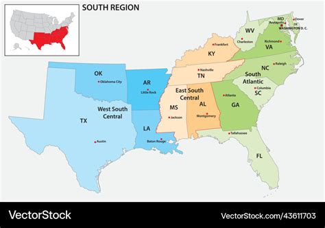 Administrative Map Of The Us Census Region South Vector Image
