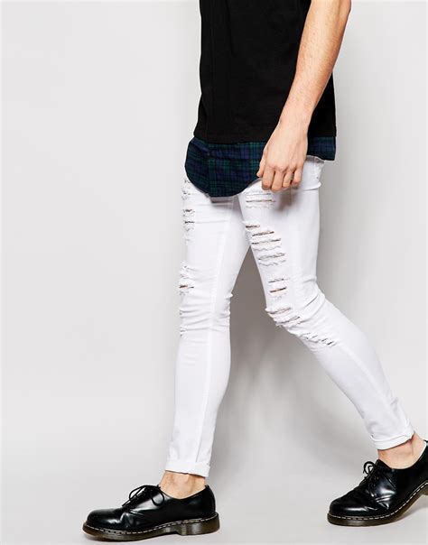 Asos Denim Extreme Super Skinny Jeans With Mega Rips In White For Men