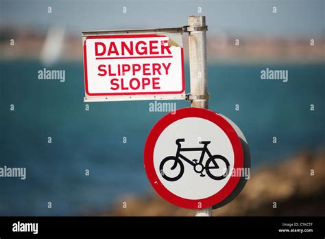 Slippery Slope Sign On Slipway Stock Photo Alamy