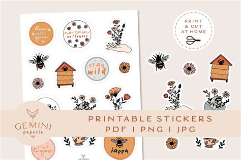 Botanical Printable Stickers Cricut Design Sticker Sheet