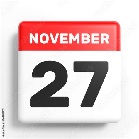November 27 Calendar On White Background Stock Photo And Royalty