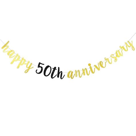 Buy Gold Glitter Happy 50th Anniversary Banner For 50th Wedding