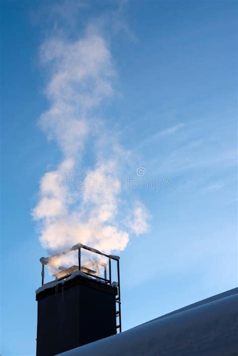 Smoke Coming Out Of The House Chimney Heating In Cold Winter Day Stock