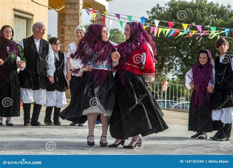 Sardinian Group Dance With Typical Clothes And Folklore Editorial Stock