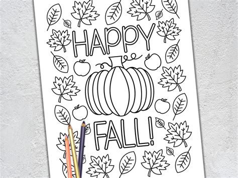 Happy Fall Coloring Page Adult Coloring Page for Fall Fall | Etsy