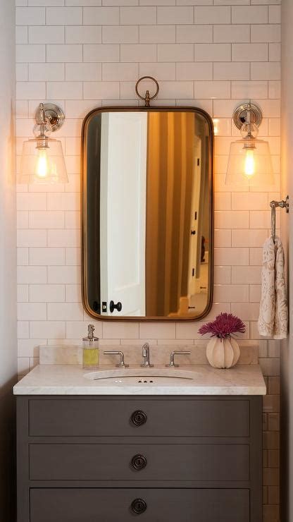 Whether one is used on either side of a mirror or mounted onto a mirror directly with shades placed at. Gray Single Washstand with Curved Brass Mirror ...