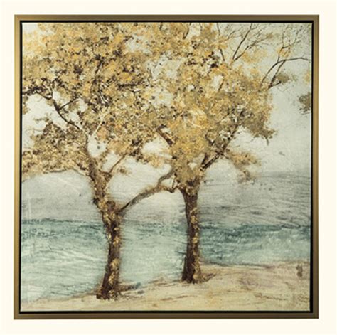 Traditional Tree Design Framed Canvas Wall Art In Gold