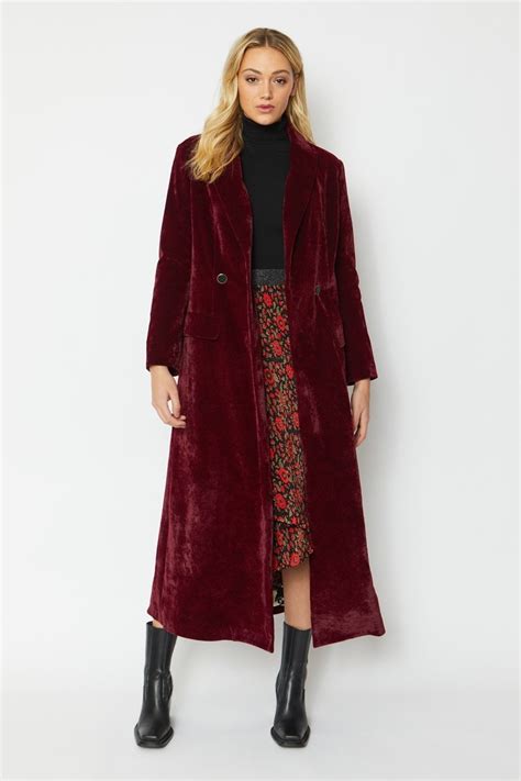 jayley red velvet maxi coat womenswear from jayley uk