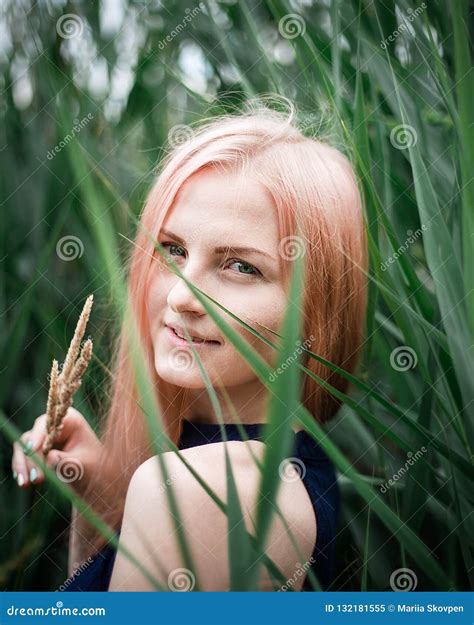 Portrait Of A Beautiful Pink Hair Woman Outdoors In The Park Stock Image Image Of Nice Model