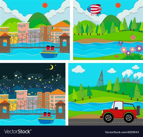 Four Scene Of Rural And Urban Area Royalty Free Vector Image