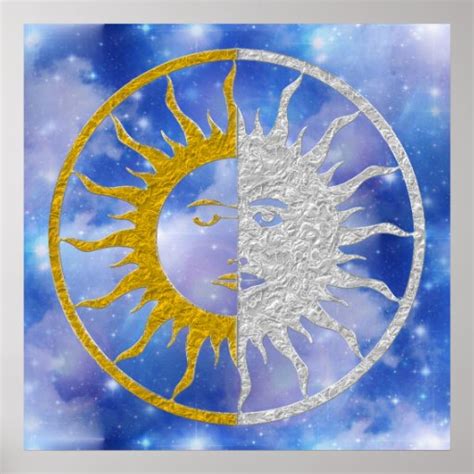 Símbolo Do Sol And Da Lua Céu De Prata Do Ouro Poster Zazzle