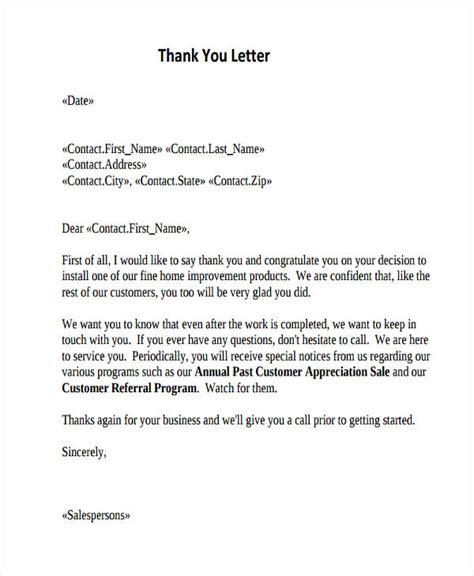 Thank You Letter For Customer Appreciation