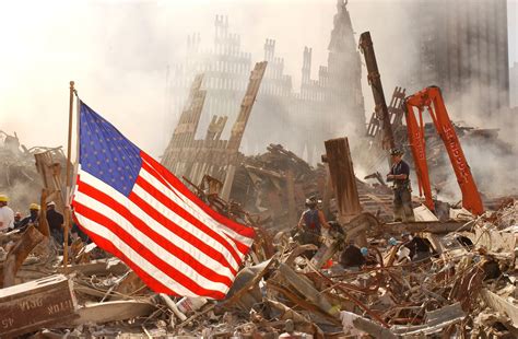 World Trade Center Ruins With American Flag Image Free