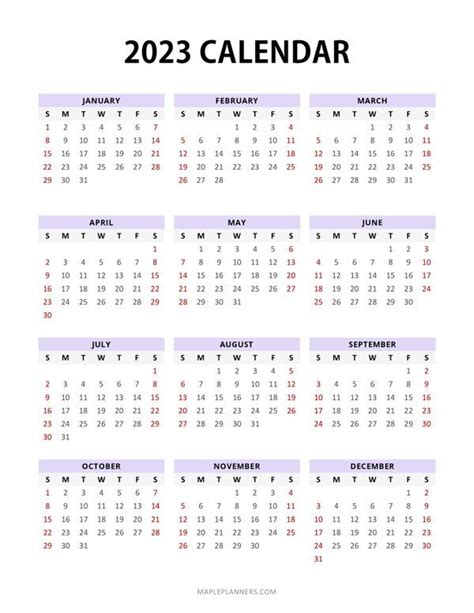 Free Printable 2023 Yearly Calendar Template Calander Printable