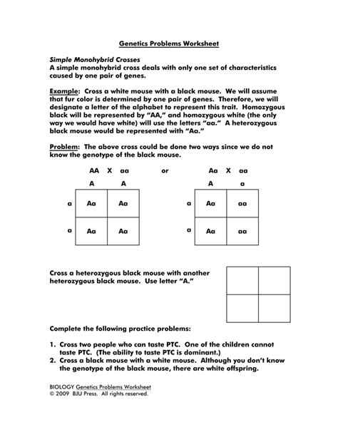 Start studying monohybrid cross worksheet. Genetics Problems Worksheet Simple Monohybrid Crosses A simple