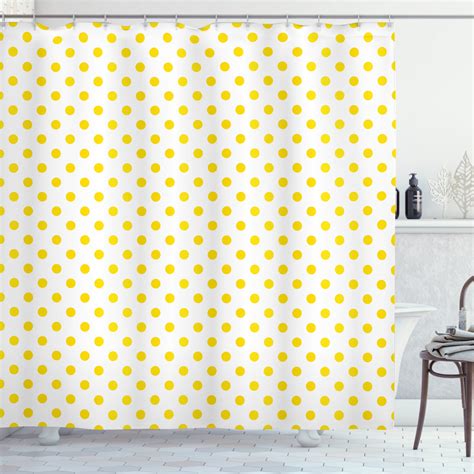 Yellow Shower Curtain Picnic Like 50s 60s 70s Retro Themed Yellow