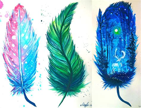 3 Kinds Of Feather Painting Methods Watercolor Creative Diy Feather