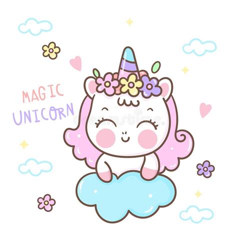 Cute Unicorn Vector On Cloud With Pastel Cloud Pony Cartoon Stock