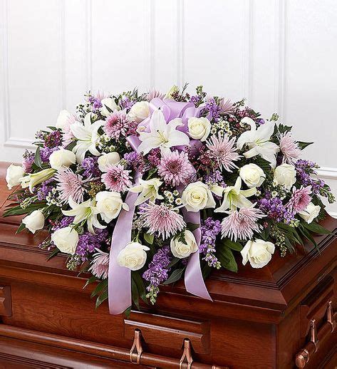 Lavender And White Mixed Half Casket Cover Funeral Flowers Casket