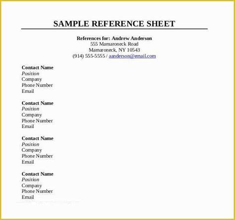 Free Reference Template Of Reference Sheet Template 30 Free Word Pdf