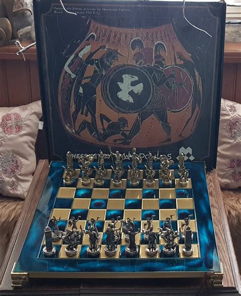 Greek Mythology Chess Set With Bronze Board And Metal Pieces Hand Made