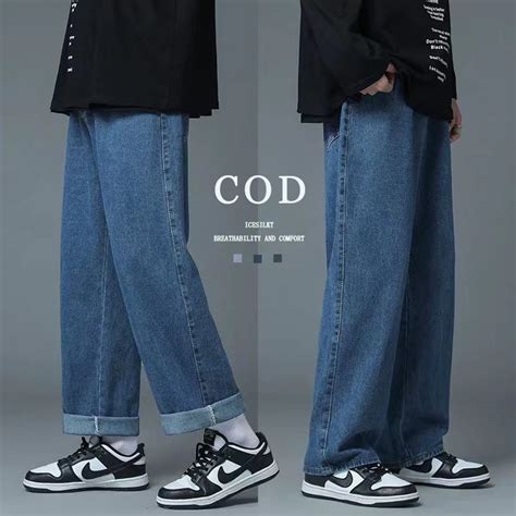 Jual Celana Jeans Pria Biru Celana Panjang Pria Celana Kulot Baggy Pants Pria Korean Style