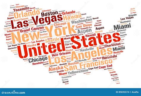 United States Top Travel Destinations Word Cloud Stock Illustration