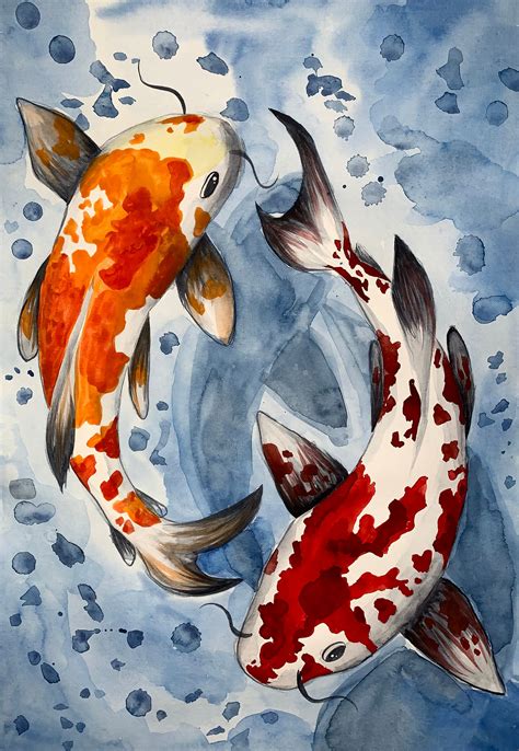 Koi Fish Original Watercolor Painting Artwork Gift For Him Etsy