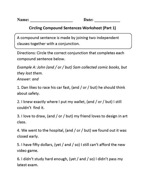 Making Compound Sentences Worksheet First Grade Free Printable