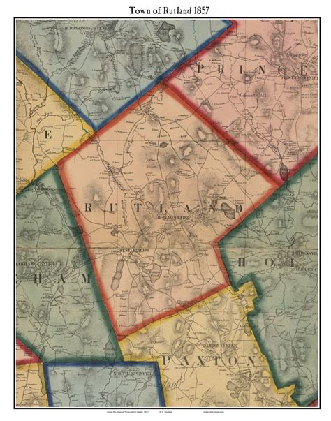 Rutland Massachusetts 1857 Old Town Map Custom Print Worcester Co