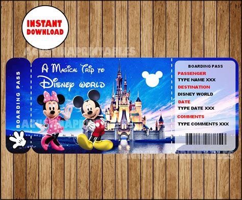 Printable Ticket To Disney Disneyworld Boarding Pass Etsy