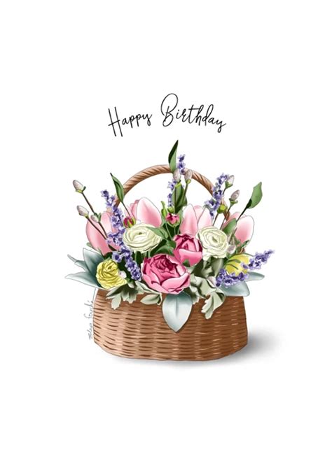 Happy Birthday Floral Basket By Elza Fouche Artist Cardly
