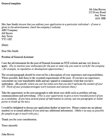 It will enable you to focus on specific requirements of the your cover letter and cv should complement each other and work together as a suite. General Cover Letter Template Example - icover.org.uk