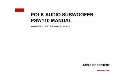 polk audio psw125 owner's manual