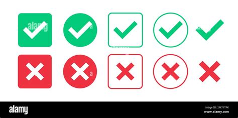 Green Check Mark And Red Cross Mark Icon Set Isolated Tick Symbols