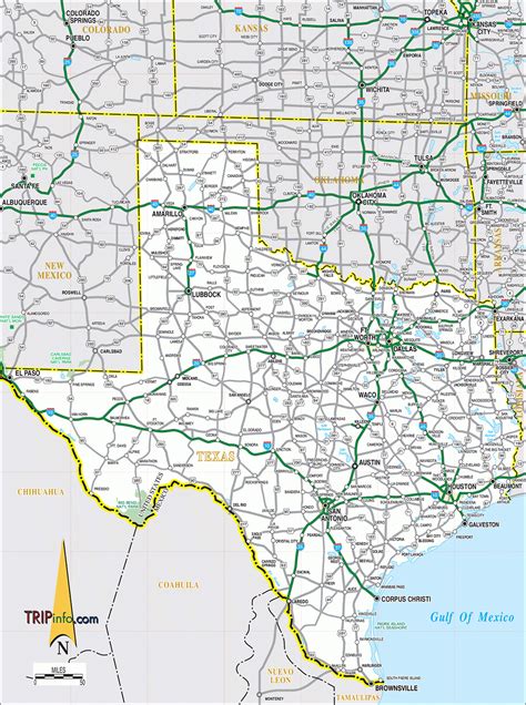 Large Detailed Map Of Texas With Cities And Towns North Texas Highway
