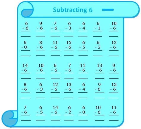 Subtraction Table On 6 Abacus Math Worksheets Subtraction