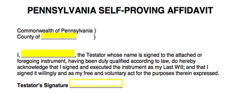 Free Pennsylvania Self Proving Affidavit Form Pdf Word Eforms Form