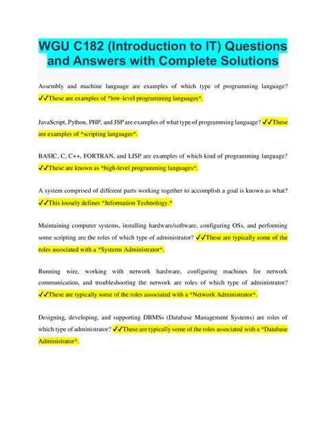 Wgu C182 Introduction To It Questions And Answers With Complete