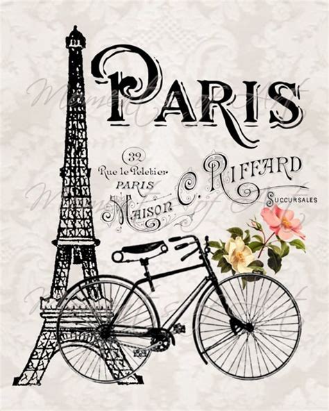 Paris Eiffel Tower And Bicycle 8x10 Art Print By Momentsofart