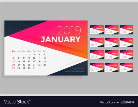 Modern 2019 Calendar Design Template Royalty Free Vector
