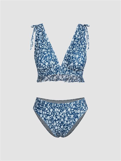 Ditsy Floral Ruched Bikini Swimsuit Cider