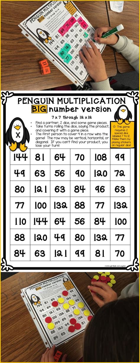 The teacher will roll the dice and students will add the numbers together. FREE Penguin Multiplication Dice Game 2 - Bigger Numbers ...