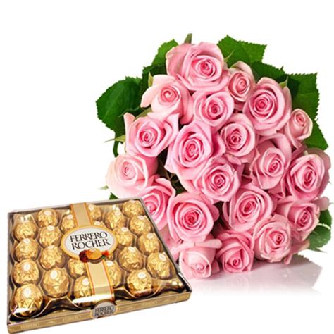 12pcs ferrero rocher chocolate bouquet that sweeten someone's heart with a delightful chocolate elegantly wrapped with matching accessories. 24 Pcs Ferrero Rocher With Pink Roses Bouquet India