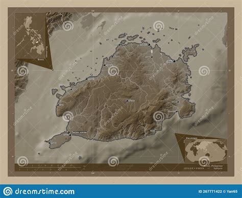Bohol Philippines Sepia Labelled Points Of Cities Stock Illustration